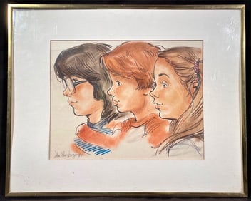 ORIGINAL DRAWING BY JOHN EBERSBERGER (1957-NOW) OF CHILDREN – 17 IN x 21 IN