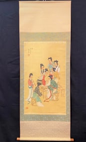 CHINESE SCROLL PAINTING OF 8 WOMEN PLAYING MUSICAL INSTRUMENTS – 26 IN x 71 IN