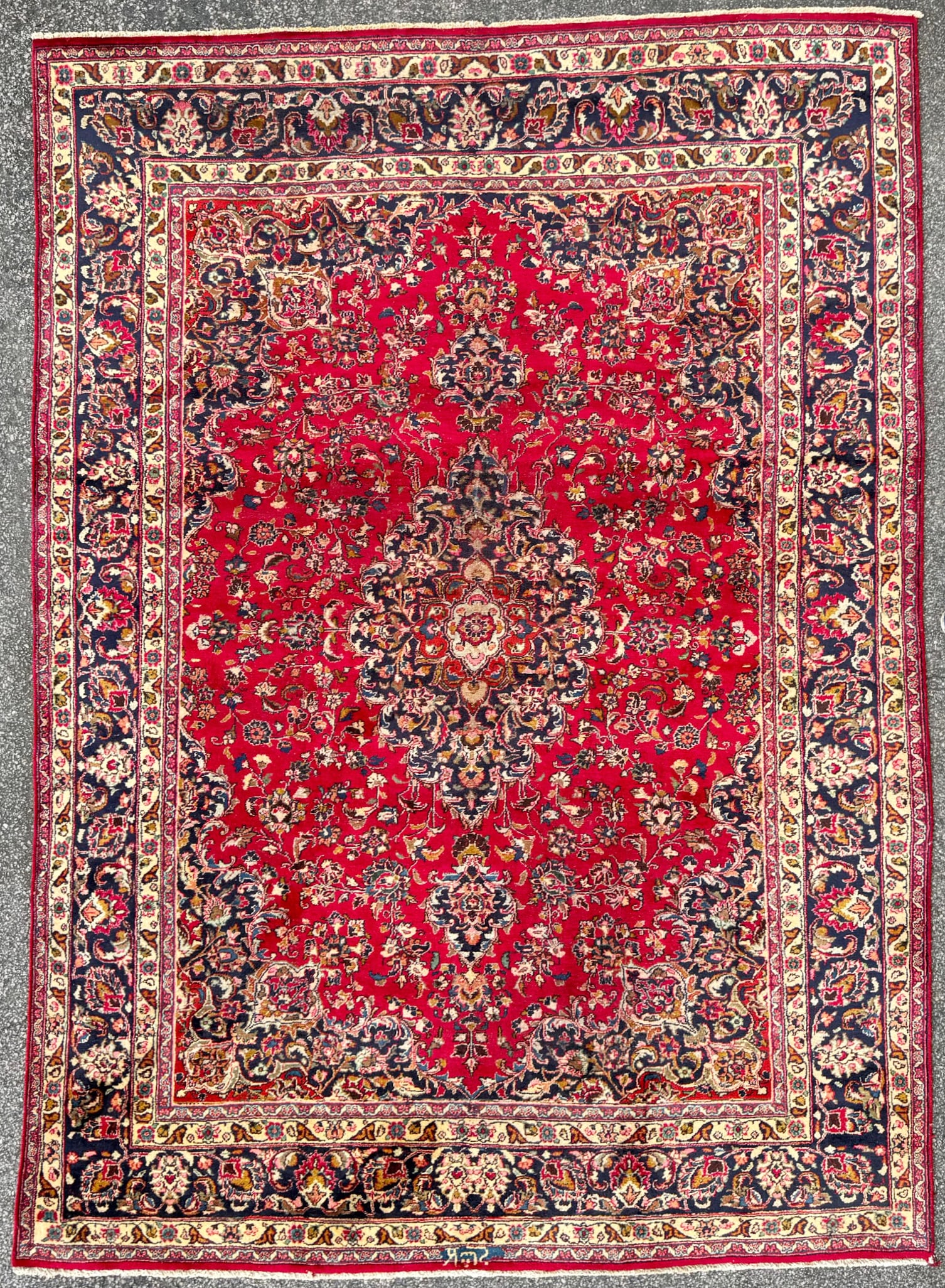 ANTIQUE SIGNED PERSIAN MASHAD HAND KNOTTED RUG, 8.0 x 11.2 (244cm x 340cm) (1 of 6)