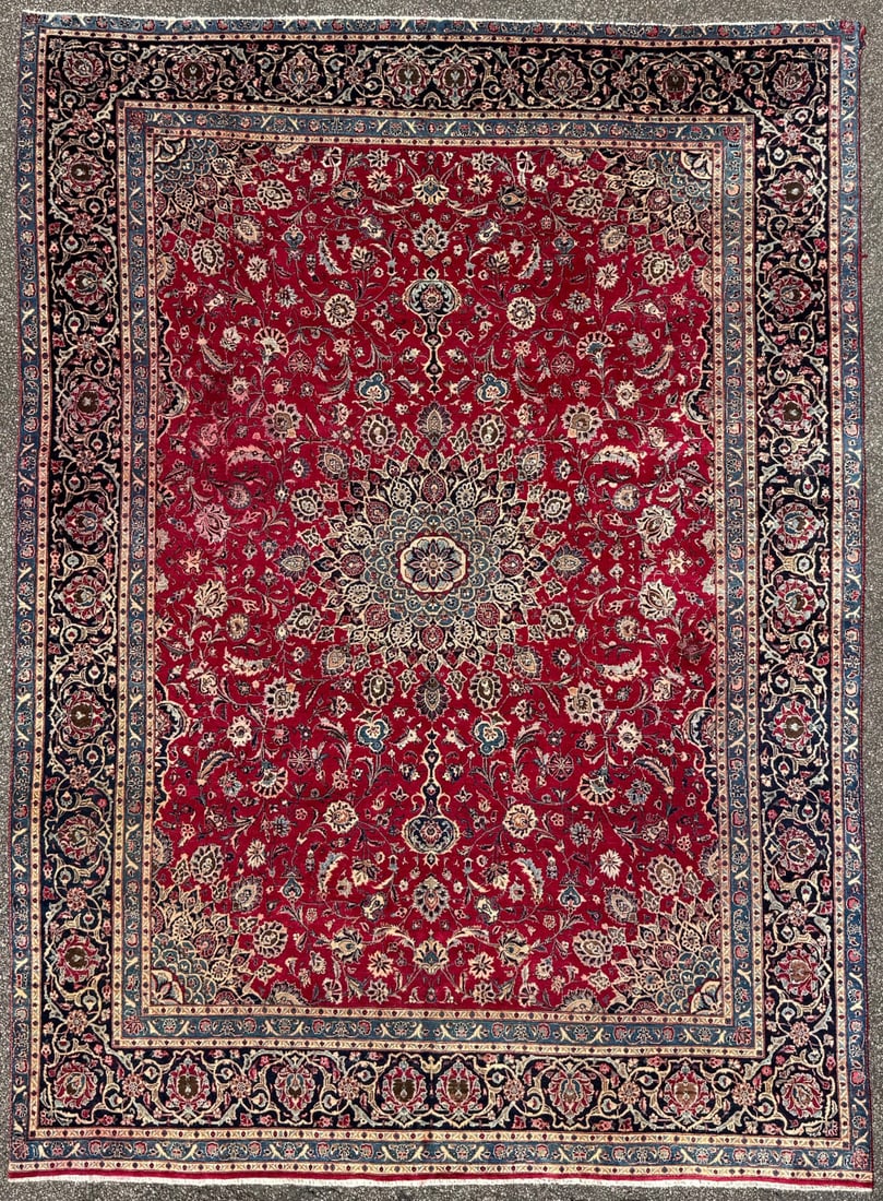 ANTIQUE PERSIAN ISFAHAN HAND KNOTTED RUG WITH 200+ KPSI, 9.4 x 12.8 (284cm x 386cm) (1 of 6)