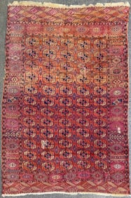ANTIQUE BUKHARA TURKMEN HAND KNOTTED RUG, DISTRESSED, 7.10 x 10.6 (239cm x 320cm)