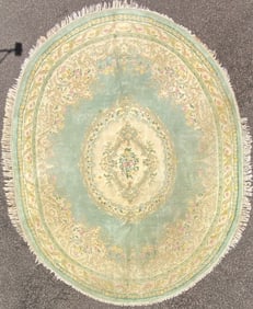 FRENCH STYLE AUBUSSON OVAL HAND KNOTTED RUG, 9.3 x 12.0 (282cm x 366cm)
