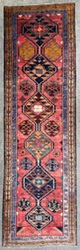 EXTRA LONG ANTIQUE PERSIAN HAMADAN HAND KNOTTED RUNNER, 4.1 x 13.8 (124cm x 417cm)