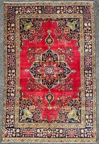 ANTIQUE PERSIAN TABRIZ HAND KNOTTED RUG, 6.3 x 9.7 (191cm x 292cm)