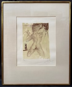SALVADOR DALI (1904-1989) HAND SIGNED, LIMITED-EDITION LITHOGRAPH TITLED LE PECHEUR WITH COA, 24IN x