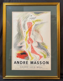 ANDRE MASSON (1896-1987) ORIGINAL GALERIE LUCIE WEILL ART EXHIBITION LITHOGRAPH, 28.5IN x 37.5IN