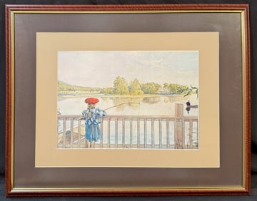 CARL LARSSON (1853-1919) LITHOGRAPH TITLED LISBETH ANGLING, 21.5IN x 27.5IN (55cm x 70cm)