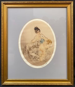 LOUIS ICART (1988-1950) LITHOGRAPH TITLED CLIPPED WINGS, 23IN x 28IN (58cm x 71cm)