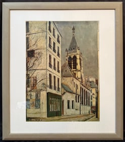 MAURICE UTRILLO (1883-1955) LITHOGRAPH TITLED THE CHURCH OF SAINT-SEVERIN, 27.5IN x 31.5IN (70cm x