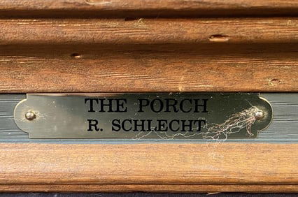 RICHARD SCHLECHT (1936) PRINT ON BOARD TITLED THE PORCH, 32IN x 45IN (81cm x 114cm)