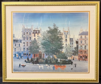 MICHEL DELACROIX (1933) LITHOGRAPH ON BOARD TITLED LE SQUARE, 30IN x 36IN (76cm x 91cm)