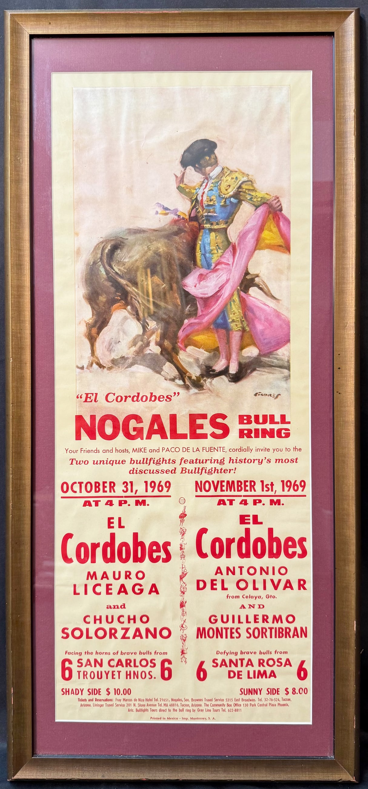 ORIGINAL VINTAGE BULLFIGHTING POSTER FEATURING EL CORDOBES, 1969, 15IN x 32.5IN (38cm x 83cm) (1 of 5)