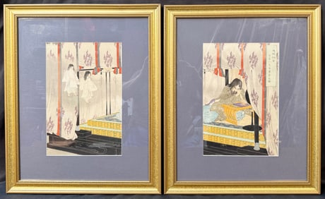 ORIGINAL JAPANESE WOODBLOCK DIPTYCH PRINT BY TSUKIOKA YOSHITOSHI (1839-1892) TITLED EMPEROR