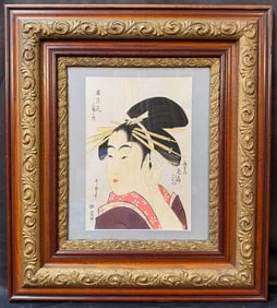 ANTIQUE JAPANESE WOODBLOCK PRINT BY KITAGAWA UTAMARO (1753-1806) TITLED THE COURTESAN HANAGOI OF