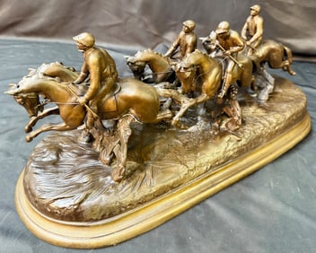 BRONZE SCULPTURE BY JULES MOIGNIEZ (1835-1894) OF A STEEPLECHASE MARKED FRANCE, 21IN x 9IN x 8.5IN