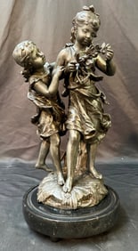 AUGUSTE MOREAU (1834-1917) FRENCH FIGURAL BRONZE SCULPTURE ON MARBLE BASE, 16IN x 8IN x 8IN (41cm x