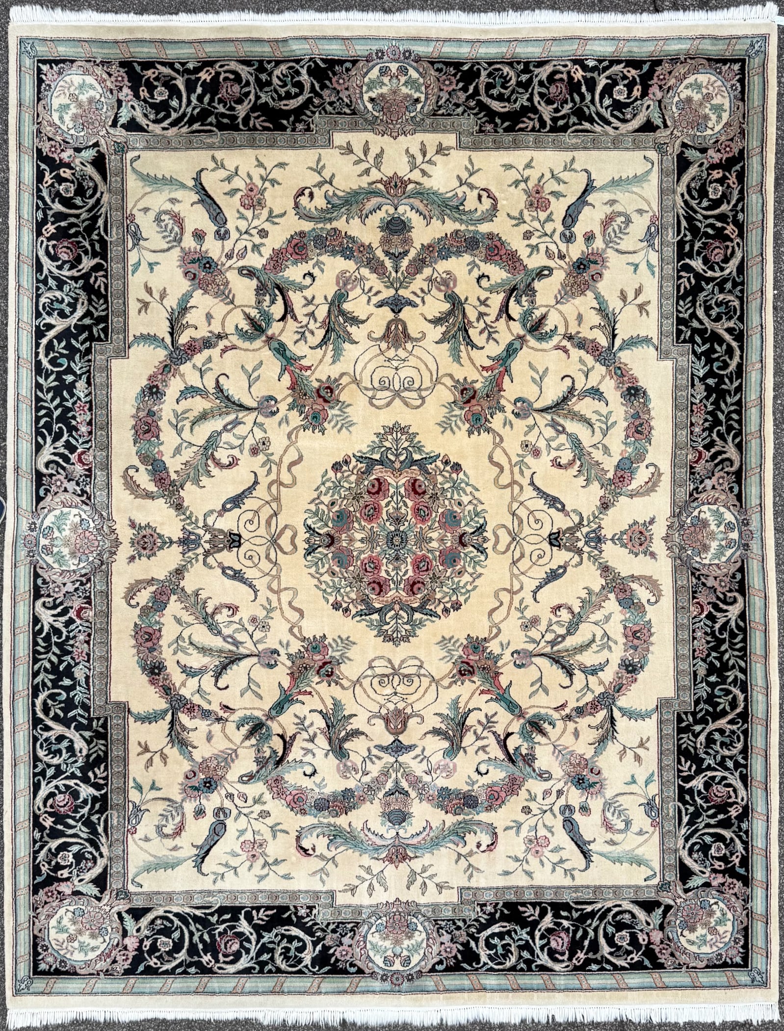 PERSIAN NAIN HAND KNOTTED RUG, 8.11 x 11.9 (272cm x 358cm): Persian Nain rug was hand knotted in Iran of 100% natural wool on a cotton foundation. This rug has medium wool piles and is in excellent condition. Beautiful colors and woven with excellent quality.