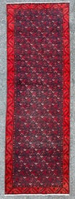 VINTAGE PERSIAN HAMADAN HAND KNOTTED RUNNER, 3.8 x 11.0 (112cm x 335cm)
