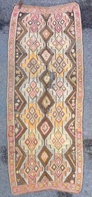 VINTAGE SIGNED, QASHQAI KILIM HAND KNOTTED RUNNER, DISTRESSED, 5.6 x 13.9 (168cm x 419cm)