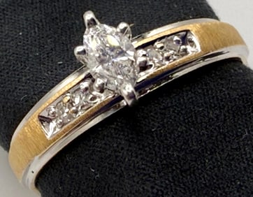 14K YELLOW GOLD AND MARQUISE DIAMOND ENGAGEMENT RING