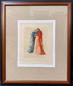 SALVADOR DALI (1904-1989) HAND SIGNED, ARTIST’S PROOF WOODCUT TITLED DANTE AND BEATRICE WITH COA,
