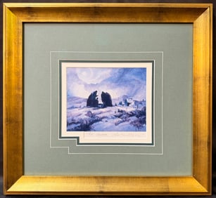 ANDREW WYETH (1917-2009) HAND SIGNED BOOKPLATE TITLED BURIAL AT ARCHIES, 1933 WITH COA, 18.25IN x