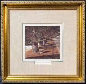 ANDREW WYETH (1917-2009) HAND SIGNED BOOKPLATE TITLED PINE BARON, WITH COA, 19.25IN x 19.5IN (48.9cm