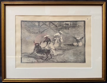 FRANCISCO JOSE DE GOYA Y LUCIENTES (1746-1828) ETCHING TITLED THEY PLAY ANOTHER WITH THE CAPE, 15IN