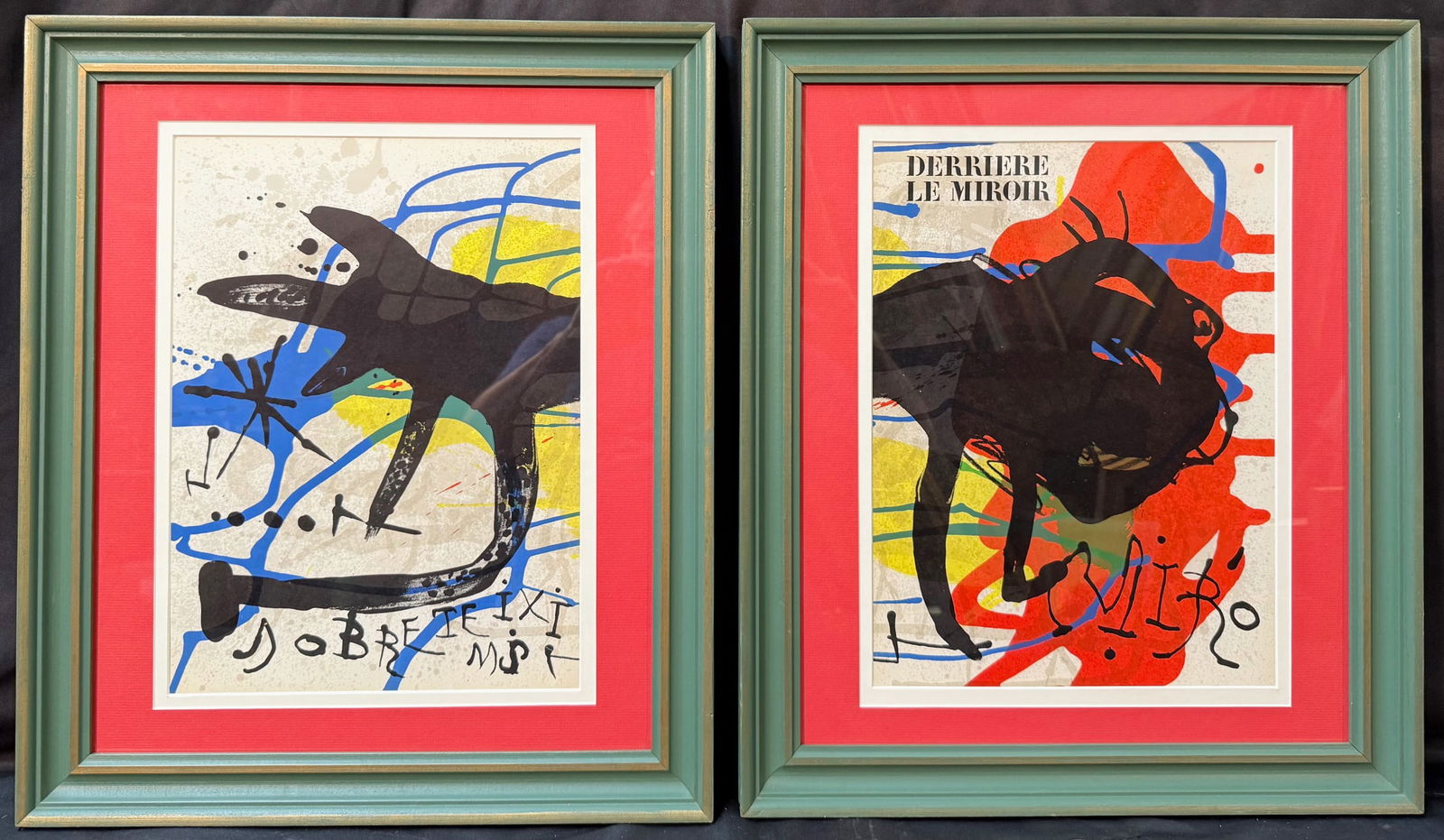 JOAN MIRO (1893-1983) ORIGINAL LIMITED-EDITION DIPTYCH LITHOGRAPH, 18.0IN x 21.0IN (46cm x 53cm): Original, limited-edition diptych lithograph by celebrated Spanish artist Joan Miro (1893-1983). This piece was produced in 1973 on Velin paper in Paris by Gallery Maeght Paris, for Derriere le Mirior