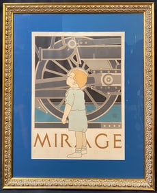 DAVID LANCE GOINES (1945) ORIGINAL LITHOGRAPH TITLED BOY AND TRAIN, MIRAGE EDITIONS, 27IN x 33IN