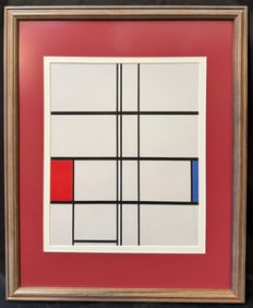 PIET MONDRIAN (1872-1944) LITHOGRAPH TITLED COMPOSITION WITH RED AND BLUE, 18IN x 21.5IN (46cm x