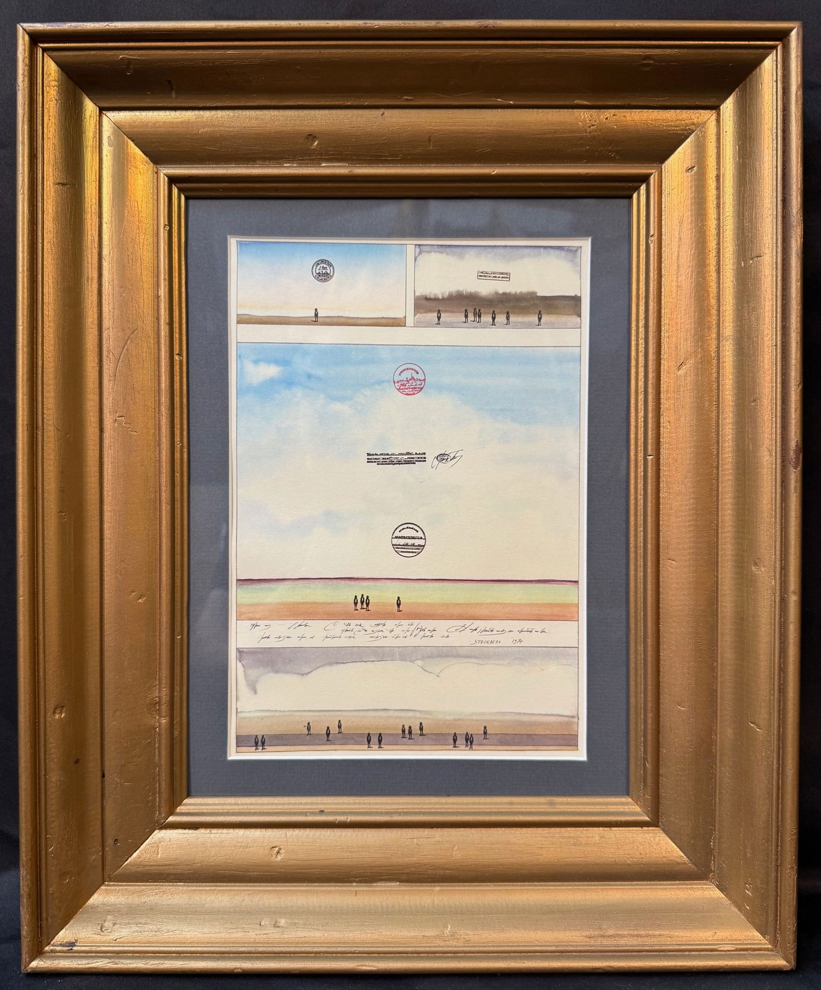 SAUL STEINBERG (1914-1999) ORIGINAL LITHOGRAPH TITLED FOUR SUNSETS, 14IN x 16.5IN (35cm x 42cm) (1 of 4)