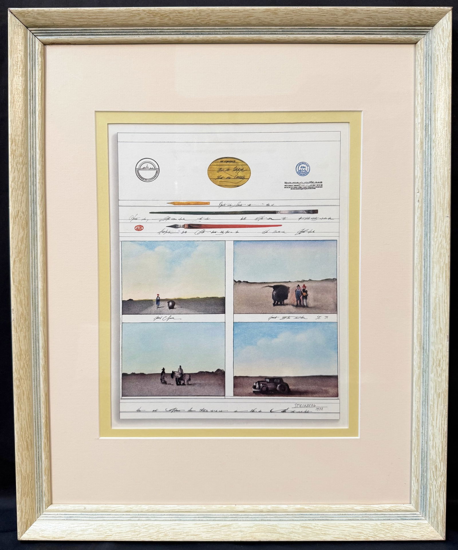 SAUL STEINBERG (1914-1999) ORIGINAL LITHOGRAPH TITLED LETTRE ET FAR WEST, 18.5IN x 22.5IN (47cm x (1 of 4)