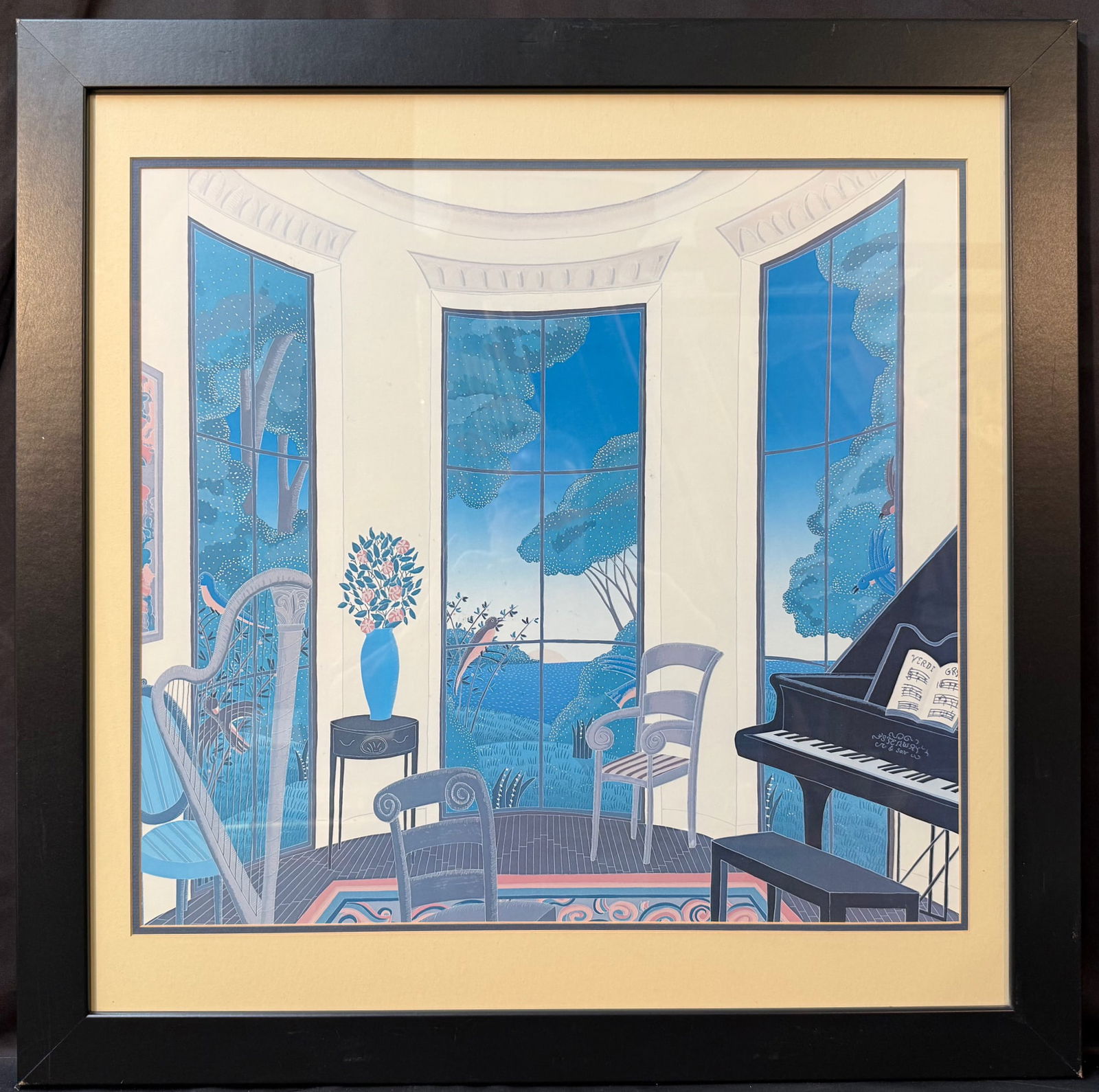 THOMAS MCKNIGHT (1941) SERIGRAPH TITLED TANGLEWOOD, 29.5IN x 29.5IN (75cm x 75cm): Serigraph on paper by American artist Thomas McKnight (1941) is titled Tanglewood, and it is inspired by the time spent by McKnight at the Tanglewood Music Center in the Berkshires. This piece was pro