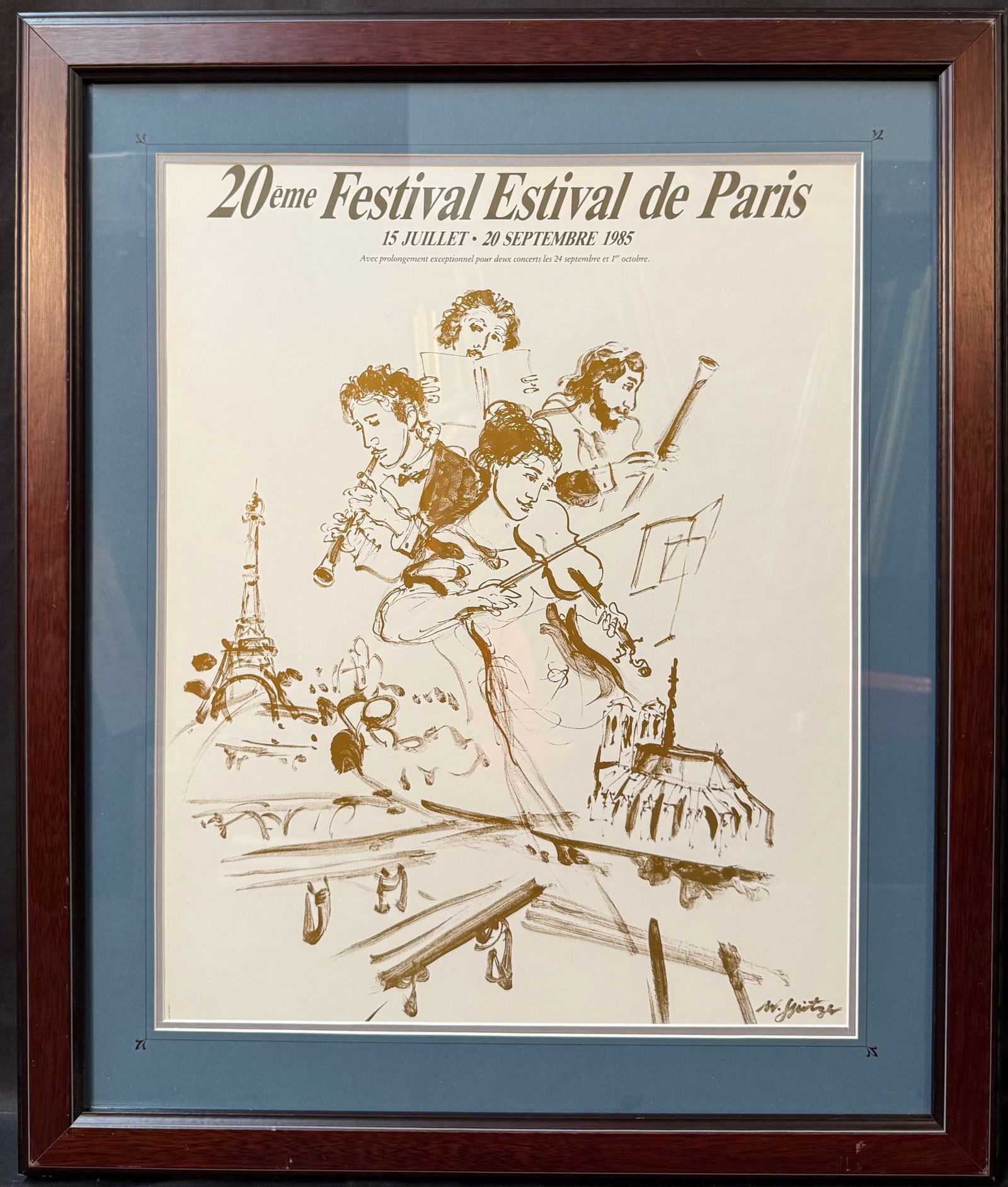 WALTER SPITZER (1927-2021) 20EME FESTIVAL ESTIVAL DE PARIS, 1985, 24.5IN x 29IN (62cm x 74cm): A vibrant and expressive, original 1985 poster designed by celebrated French artist Walter Spitzer for the 20th Festival Estival de Paris, one of the capital’s premier summer cultural events. Execut