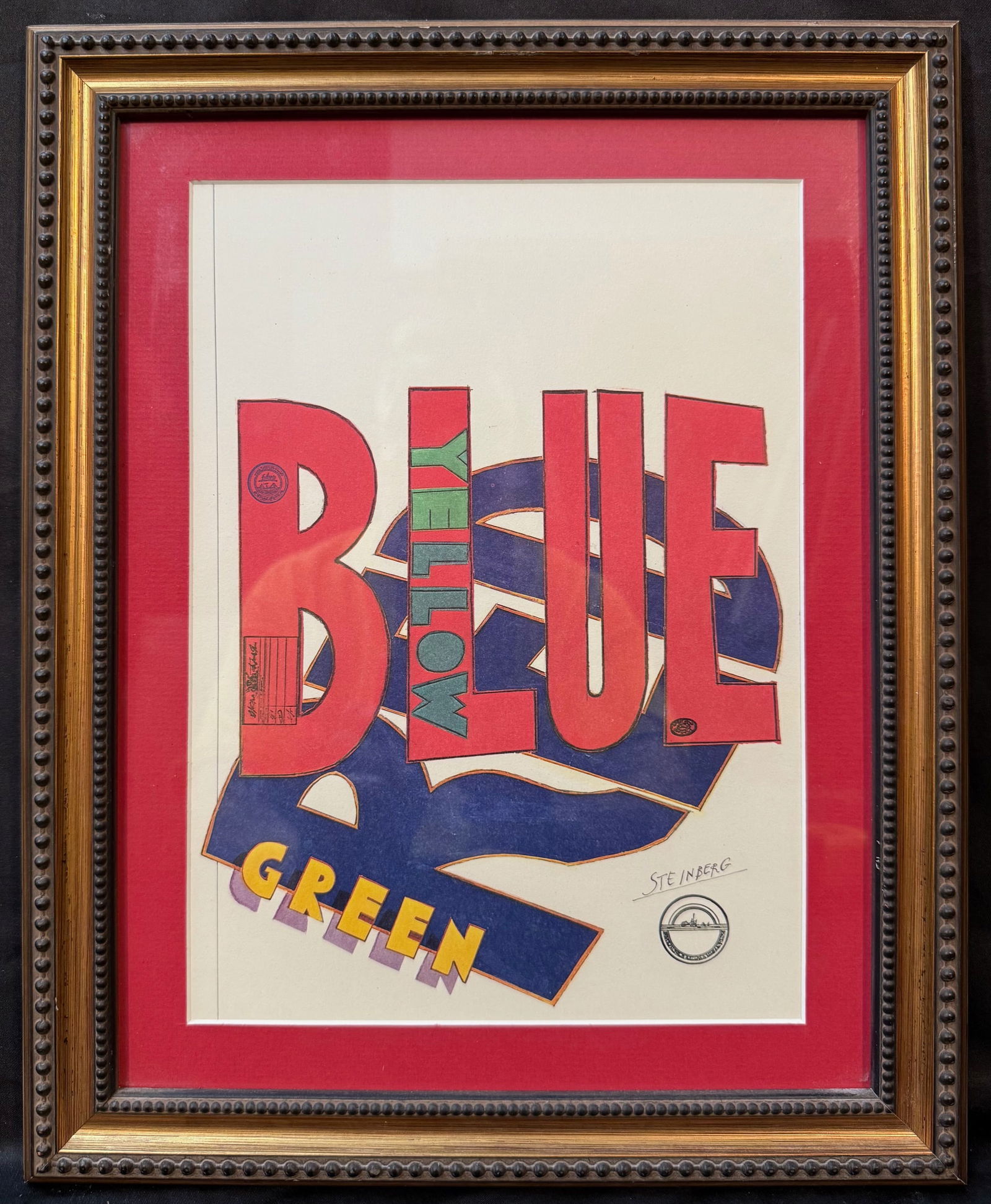 SAUL STEINBERG (1914-1999) ORIGINAL LITHOGRAPH TITLED COLORS, 12.5IN x 15.5IN (32cm x 39cm): Saul Steinberg (1914-1999) original lithograph titled Colors. This lithograph was produced in 1977 in Paris by Gallery Maeght Paris for Derriere le Mirior. It is after the original which was produced