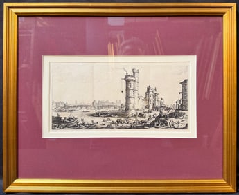 JACQUES CALLOT (1592-1635) ETCHING TITLED VUE DU PONT NEUF, 18IN x 22IN (46cm x 56cm)