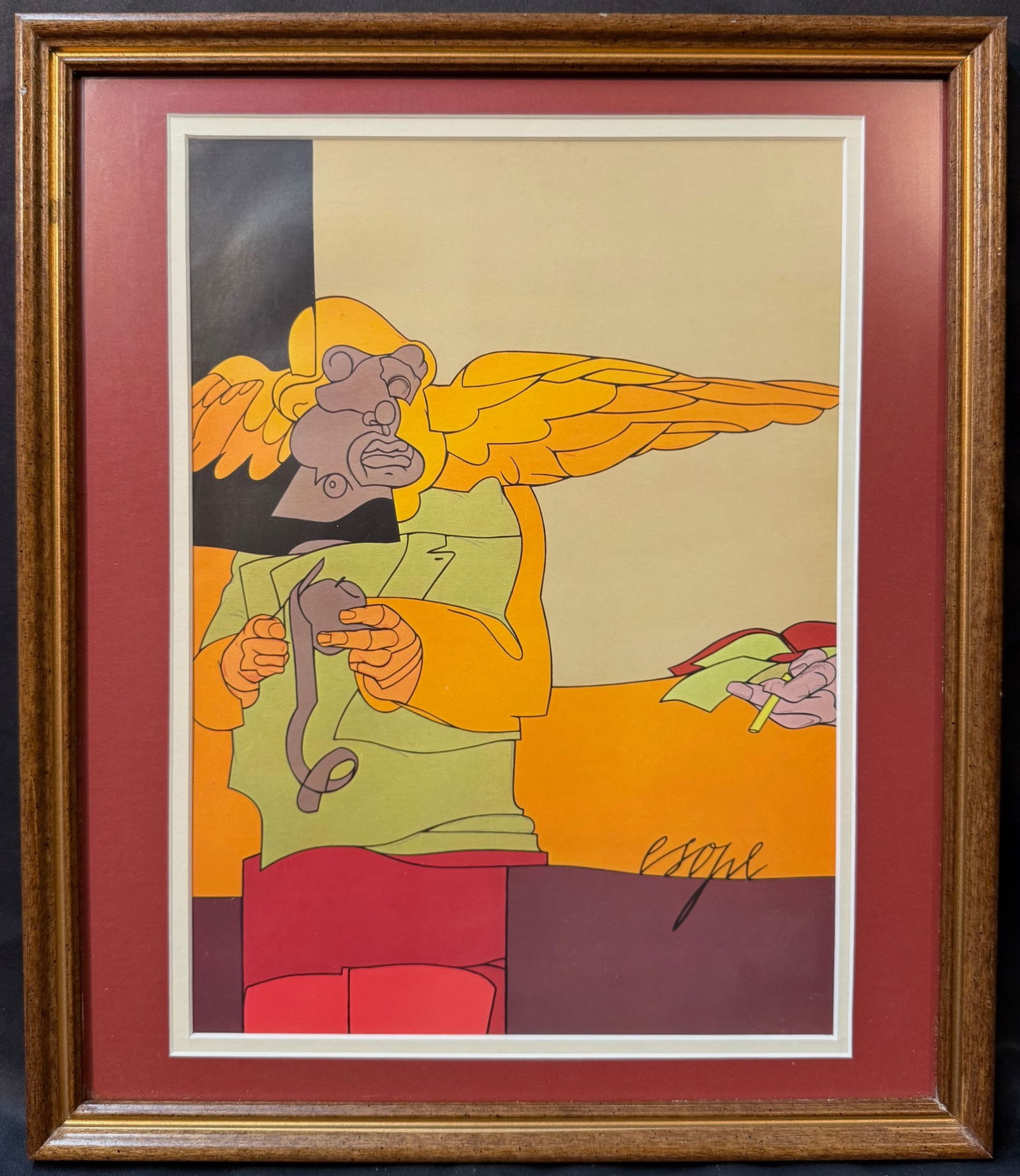 VALERIO ADAMI (1935) ORIGINAL LITHOGRAPH TITLED ESOPE EPIGRAMME, 14.5IN x 17IN (37cm x 43cm): Valerio Adami (1935) original lithograph titled Esope Epigramme. This piece was produced in 1980 on velin paper in Paris by Maeght Editeur, for Derriere le Mirior. It is matted and framed under