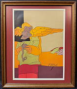 VALERIO ADAMI (1935) ORIGINAL LITHOGRAPH TITLED ESOPE EPIGRAMME, 14.5IN x 17IN (37cm x 43cm): Valerio Adami (1935) original lithograph titled Esope Epigramme. This piece was produced in 1980 on velin paper in Paris by Maeght Editeur, for Derriere le Mirior. It is matted and framed under