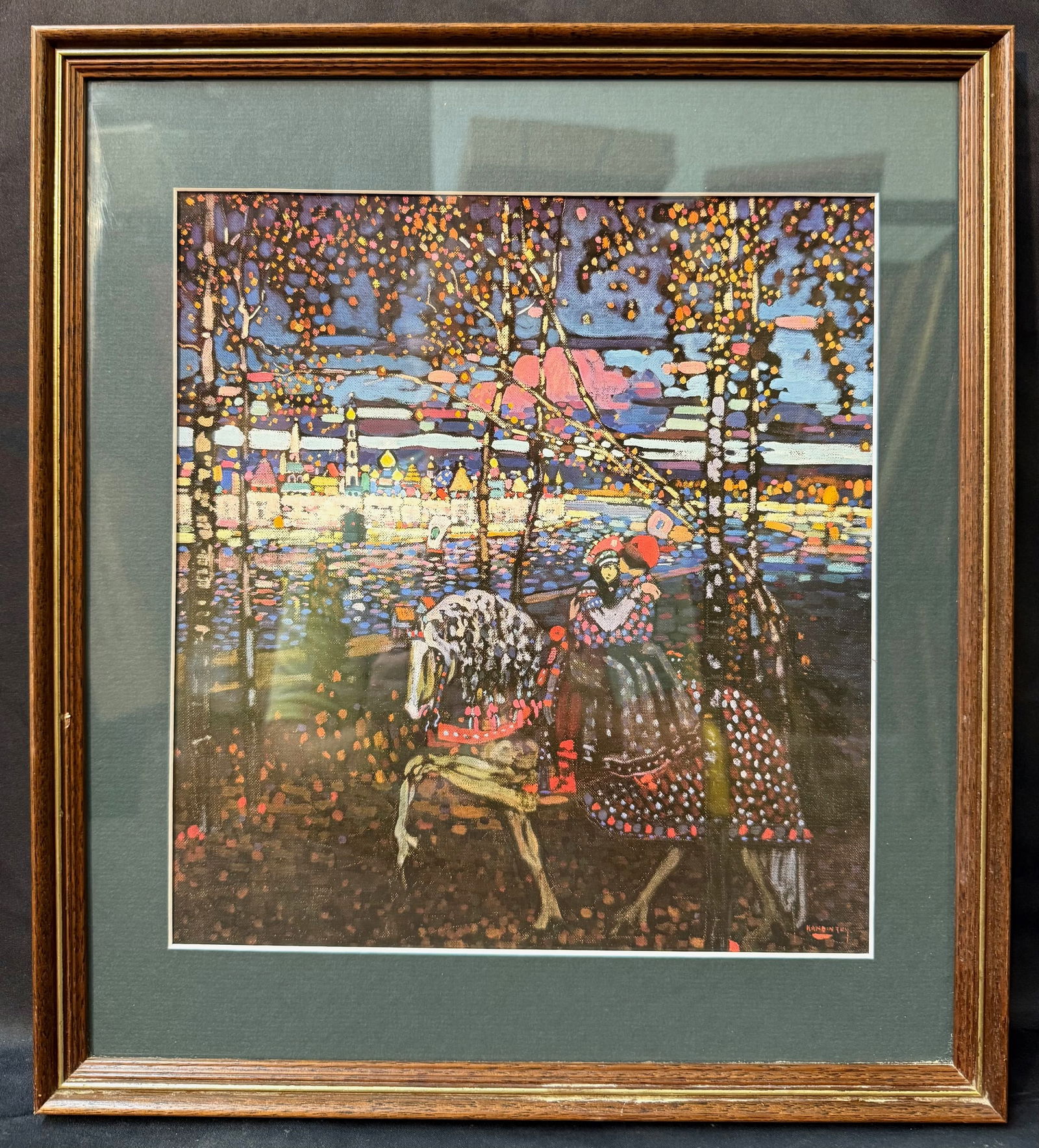WASSILY KANDINSKY (1866-1944) LITHOGRAPH TITLED THE RIDING COUPLE, 15IN x 17IN (38cm x 43cm): Wassily Kandinsky (1866-1944) authorized lithograph titled The Riding Couple and it is after the original which was painted in 1906 and is now part of the collection at the Stadtische Galerie im