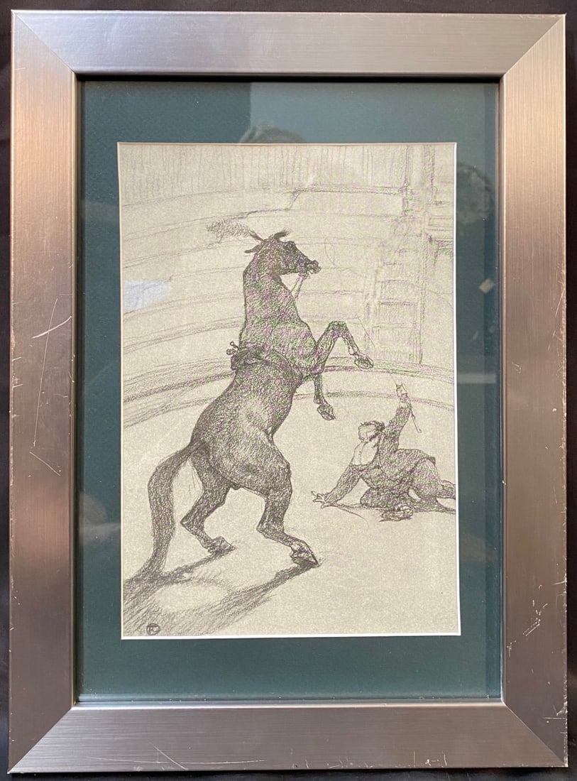 HENRI DE TOULOUSE-LAUTREC (1864-1901) LITHOGRAPH TITLED CHEVAL POINTANT, 11IN x 15IN (28cm x 38cm): Henri de Toulouse-Lautrec (1854-1901) limited edition lithograph titled Cheval Pointant. It is after the original which was drawn in 1899, as part of his Au Cirque series. This piece was produced in