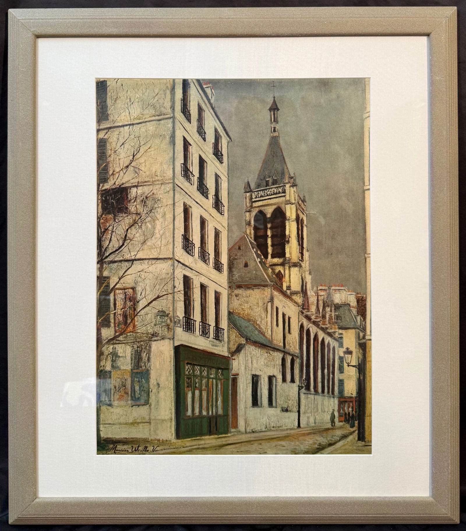 MAURICE UTRILLO (1883-1955) LITHOGRAPH TITLED THE CHURCH OF SAINT-SEVERIN, 27.5IN x 31.5IN (70cm x: Maurice Utrillo (1883-1955) lithograph titled The Church of Saint-Severin. This piece is after the original which was painted in 1913, and now is one display in The National Gallery of Art in