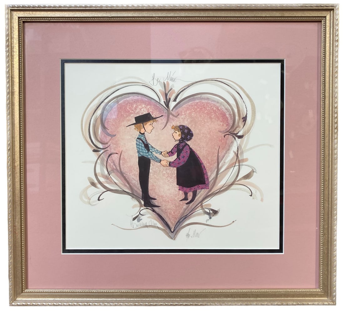 PATRICIA BUCKLEY MOSS (1933) LIMITED EDITION LITHOGRAPH, HAND SIGNED AND NUMBERED, 17IN x 19IN (43cm: Limited edition lithograph by celebrated Virginia artist Patricia Buckley Moss (1933) titled Be Mine. It is signed by the artist in pencil in the lower middle, and it is hand numbered 282/1000. It is