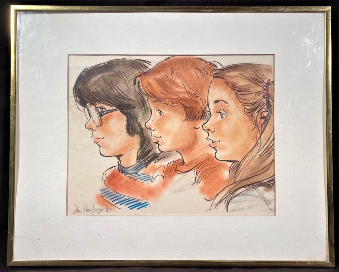ORIGINAL DRAWING BY JOHN EBERSBERGER (1957-NOW) OF CHILDREN – 17 IN x 21 IN (1 of 4)