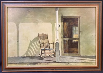 RICHARD SCHLECHT (1936) PRINT ON BOARD TITLED THE PORCH, 32IN x 45IN (81cm x 114cm)