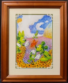 RANDY NOBLE (20 TH CENTURY) PRINT TITLED FLOWER AND GARDEN TOPIARIES, MICKEY AND MINNIE, 17.5IN x