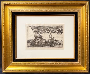MARCEL CHIRNOAGA (1930-2008) ORIGINAL, HAND SIGNED SURREALIST ETCHING TITLED HIC ET NUNC, 19IN x