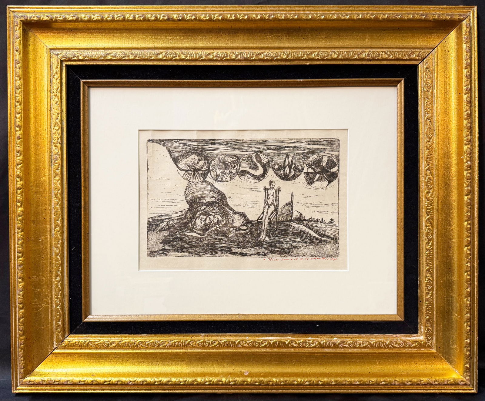 MARCEL CHIRNOAGA (1930-2008) ORIGINAL, HAND SIGNED SURREALIST ETCHING TITLED HIC ET NUNC, 19IN x (1 of 5)