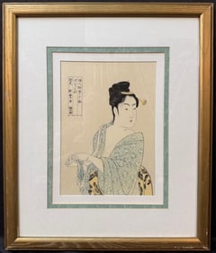 JAPANESE WOODBLOCK PRINT BY KITAGAWA UTAMARO (1753-1806) TITLED COQUETTISH TYPE WITH COA, 20.5IN x