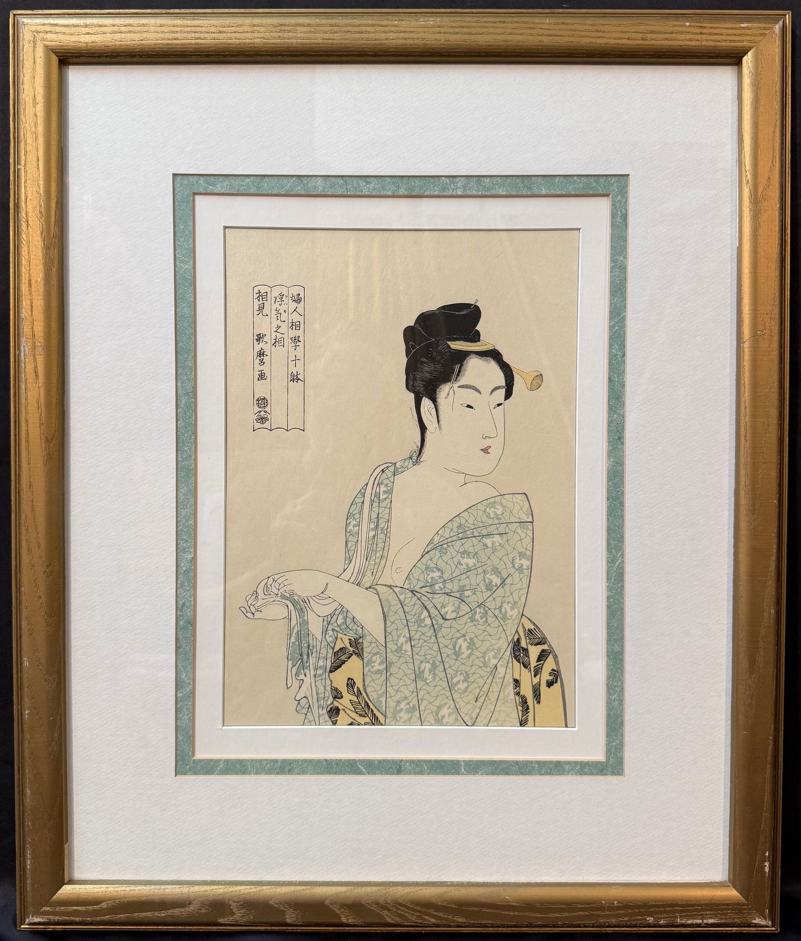 JAPANESE WOODBLOCK PRINT BY KITAGAWA UTAMARO (1753-1806) TITLED COQUETTISH TYPE WITH COA, 20.5IN x (1 of 8)